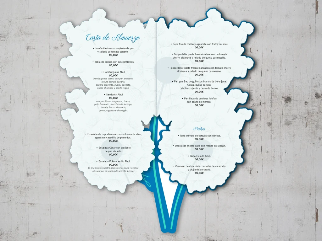 Ahul restaurante · Interior de carta con silueta floral