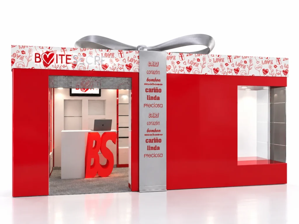 Stand Corazones · Boîte Secrets · Acceso y escaparate