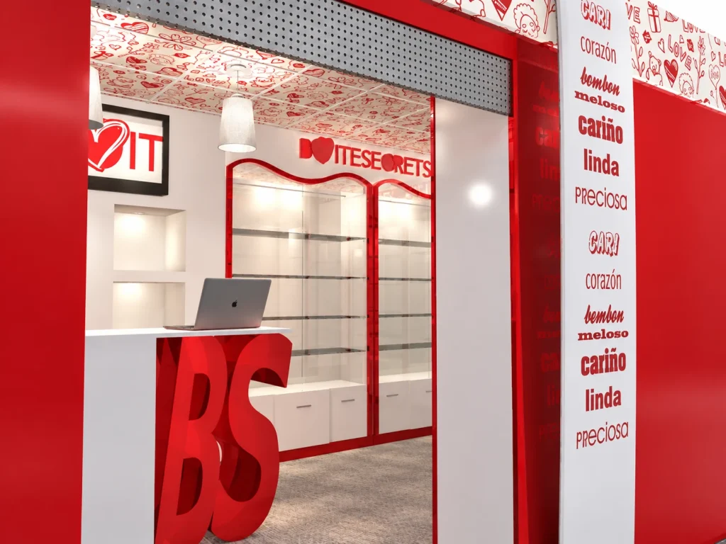 Stand Corazones · Boîte Secrets · Interior y mostrador