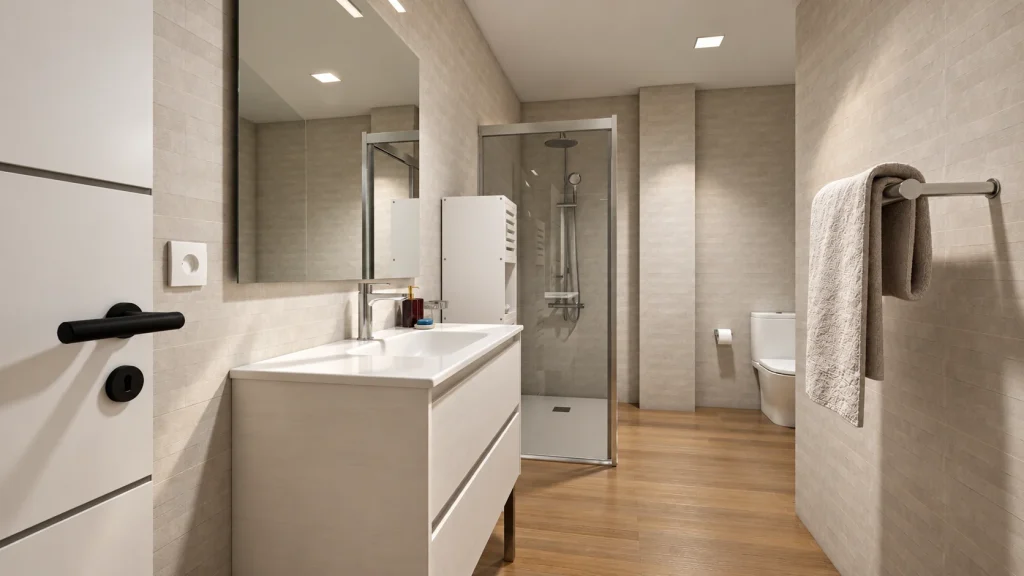 Vivienda en Arucas · Baño · lavabo y ducha · Postproducción asistida por IA