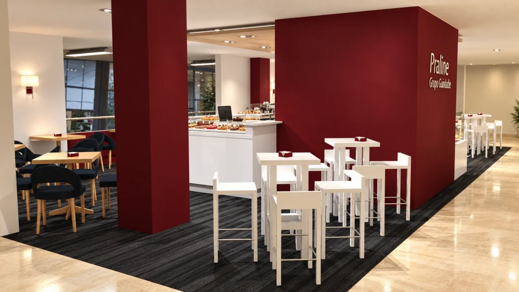 Pastelería Praliné · Interiorismo · Mesas y materiales