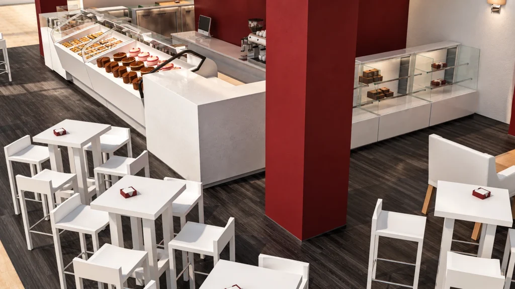 Pastelería Praliné · Interiorismo · Detalle de mesas