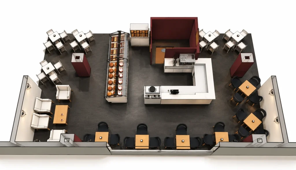 Pastelería Praliné · Interiorismo · Distribución en planta