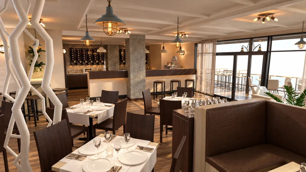 Restaurante · Interiorismo 3D · Comedor y barra