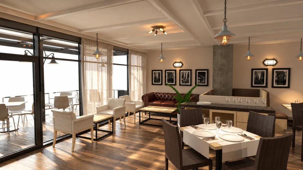 Restaurante · Interiorismo 3D · Zona de descanso