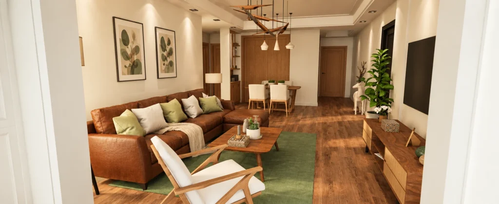 Salón inmobiliaria · Interiorismo · Vista general