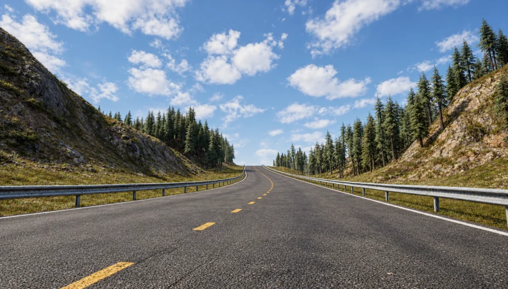 Carretera · Vista a nivel del asfalto · Postproducción asistida por IA