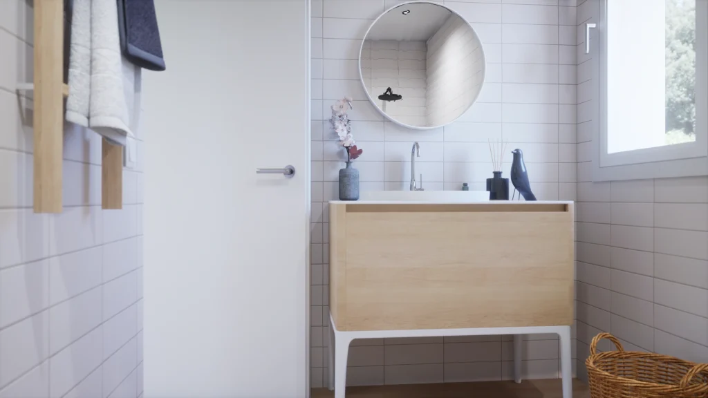 Eliseo López · Lavabo y espejo del baño · Visualización 3D con Unreal Engine